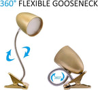 Energetic Clip on Lamp for Bed, Non-Dimmable Reading Light for Bed and Desk, 4000K Cool White, 3.5W 240 LM Flexible Gooseneck lamp, Eye Protection, ETL Listed, Gold