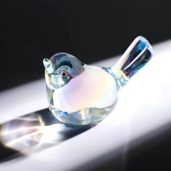 Crystal Glass Bird Figurines Grey Glass Bird Decoration Paperweight Hand Blown Glass Art Animal Collectible Figurines Gift for Women