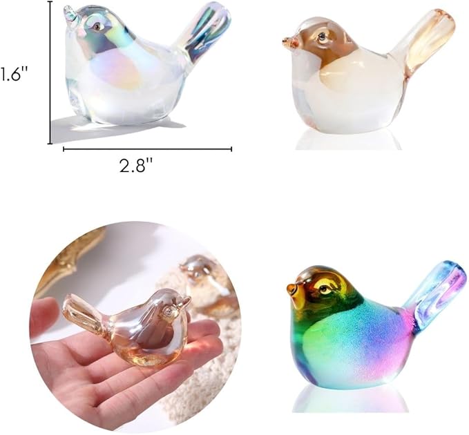 Crystal Glass Bird Figurines Grey Glass Bird Decoration Paperweight Hand Blown Glass Art Animal Collectible Figurines Gift for Women
