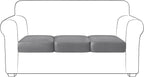 Yates Home PU Leather Couch Sofa Cushion Slipcover Water-Proof Elastic Chair Seat Covers Loveseat Slip Cover for Seater Replacement in Living Room (3 Piece Large Sofa Cushion Covers, Light Gray)
