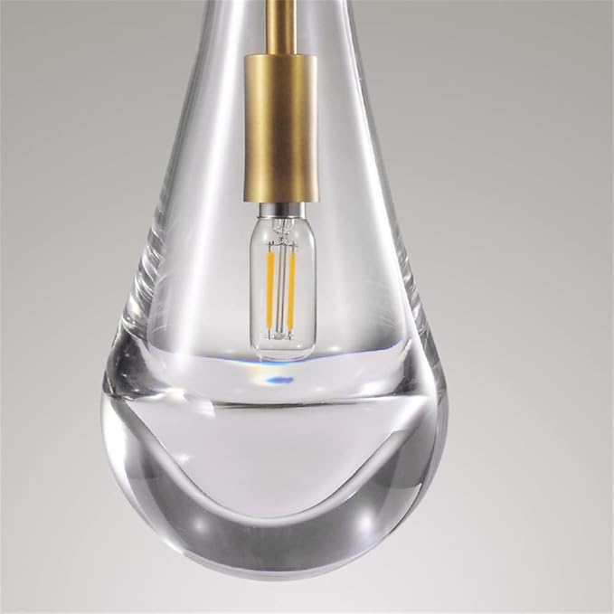 Raindrop Pendant Light Fixtures, Brass Glass Pendant Lighting, Teardrops Pendant Lights Kitchen Island, Indoor Pendant Light for Kitchen Island Bedroom Bathroom, Included Bulb