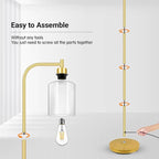 Gold Floor Lamp, Standing Lamp with Glass Lampshade, 6W LED Bulb Included, Modern Floor Lamp with Foot Switch, Industrial Floor Lamp, Bright LED Floor Lamp for Living Room and Bedroom, Office