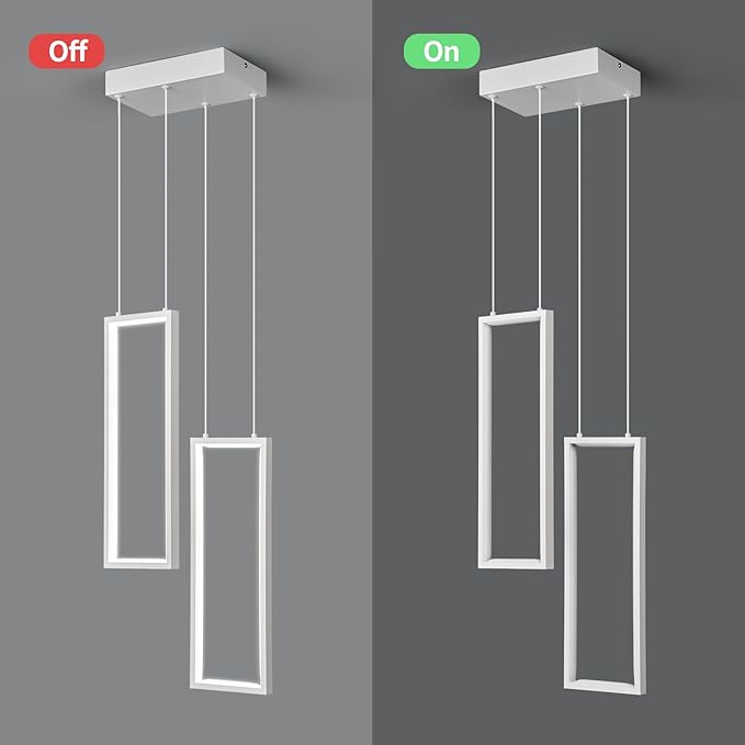 Modern Kitchen Pendant Light Fixture White 18W LED Pendant Light 2 Rings Rectangle Chandelier Pendant Lighting for Kitchen Island Living Room Dining Room Bedroom