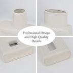 White Ceramic Vase Set of 2，Square Vase Rustic Home Decor Minimalist Nordic Boho Style for Living Room, Shelf, Table, Bookshelf, Mantel and Entryway Decor Vases