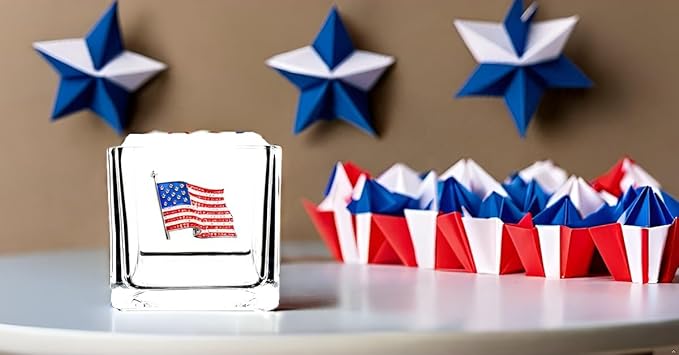 THE QUEENS' JEWELS American Flag Jeweled 4x4 Candle Holder Vase - Unique Gift for Women, Birthday, Cute, Fun, Cocktail, Queen, Not Painted, Decorated, Bling, Bedazzled, Rhinestone