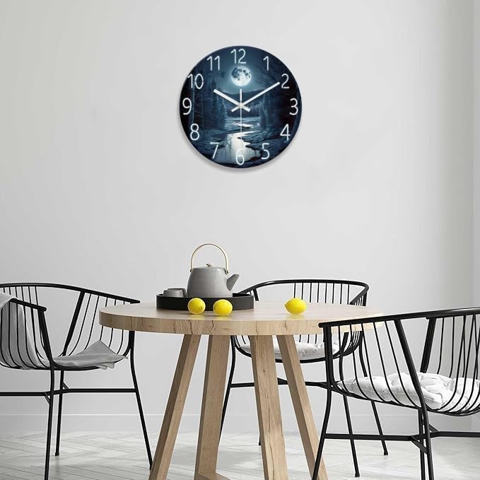 XFM Moon Forest Wall Clock Battery Operated 12 Inch Silent Non-Ticking Wall Clocks Modern Decorative Round Clock for Kitchen Bedroom Living Room Office