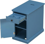 Traditional Wood Narrow End Table with Charging Station, Modern Vintage Sofa Side Table Storage & Multifunctional Drawer, Antique Navy Set of 2 for Living Room, Bedroom, Office, No Assembly