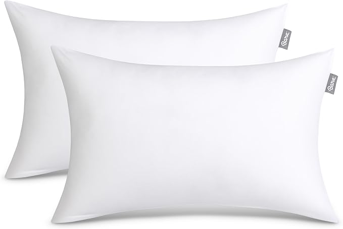 Bare Home Bedding Throw Pillows Insert - 12 x 20 Inches - Decorative Bed and Couch Pillow (Pack of 2, White)