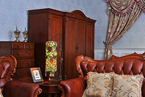 Bieye L10399 Grapes Tiffany Style Stained Glass Long Cylinder Table Lamp, Floor Lamp, 33-inch Tall