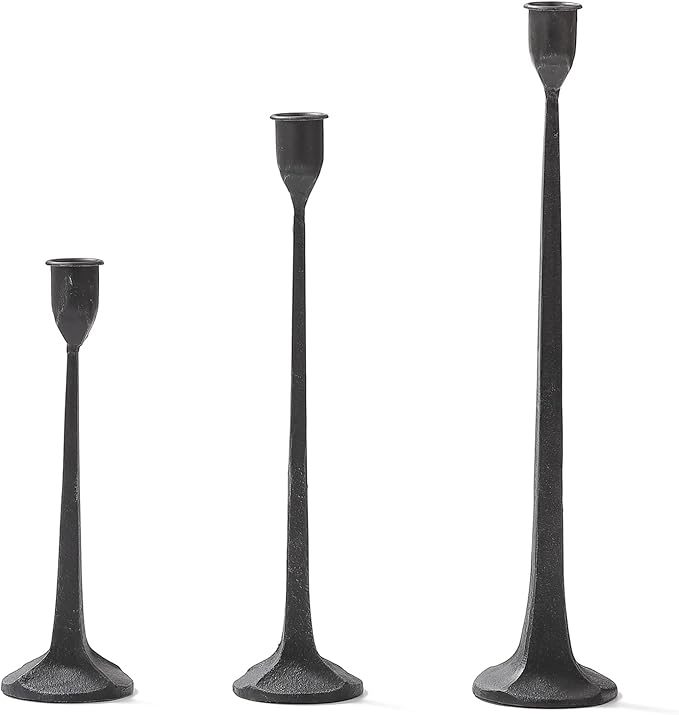 Black Taper Candle Holders Set of 3, Heavy Candlesticks Holders Decorative Candle Stand for Table Centerpiece, Cast Iron Candle Stick Holder Decor
