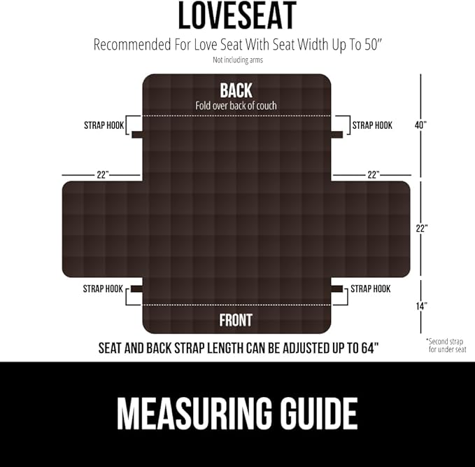 GORILLA GRIP Patented Waterproof Slip-Resistant 50” Loveseat Protector Cover, for Leather or Fabric Couch Cushion, Large Microsuede Furniture Covers Dogs Pets Machine Washable Slipcover, Brown