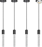 4 Pcaks Pendant Lights for Kitchen Island, White Light, Black Crystal Linear Pendant Lighting, Bar Corner LED Light Fixture