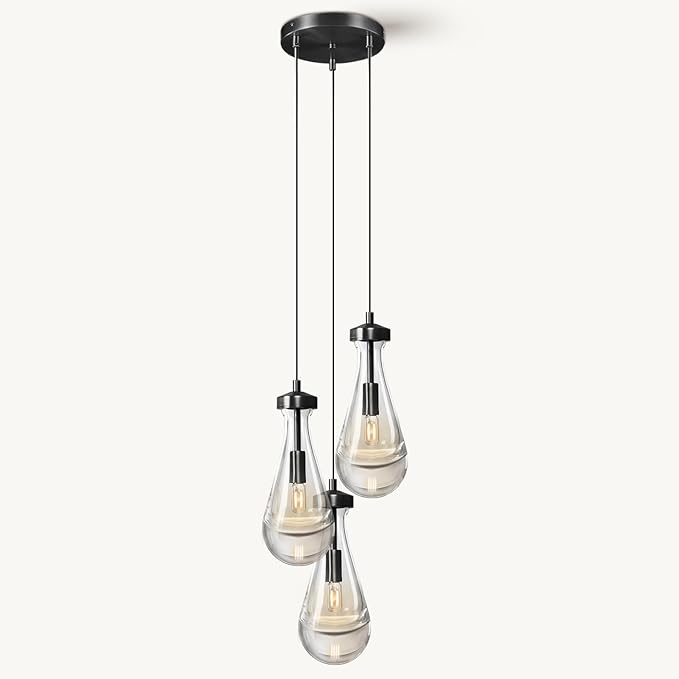 Raindrop Pendant Light Kitchen Island, 3 Lights Black Pendant Lights for Dining Room, 3-Light Bronze Pendant Lighting For Bedroom, Cluster Pendant Light for Bathroom, Livring Room Includes Bulb