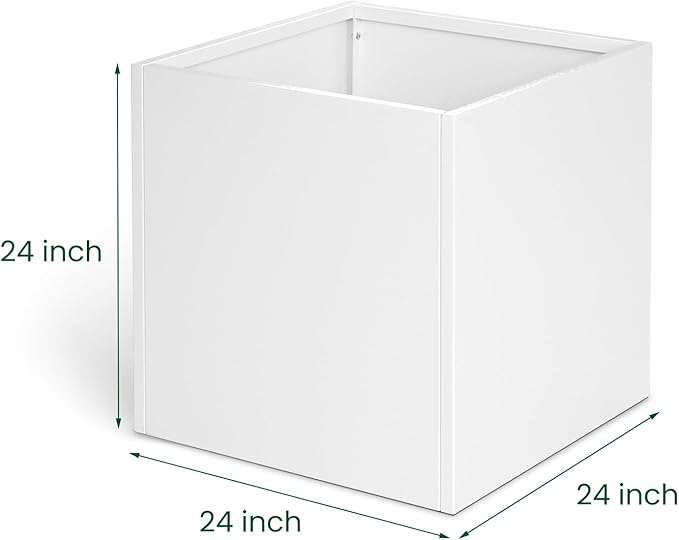 White Steel Planter Square Outdoor Planters Galvanized Steel Planter Box Indoor Metal Large Planters Cube Heavy Duty Flower Pot 24 Inch Modern Commercial Residential for Trees Patio Deck Yard Garden