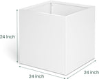 White Steel Planter Square Outdoor Planters Galvanized Steel Planter Box Indoor Metal Large Planters Cube Heavy Duty Flower Pot 24 Inch Modern Commercial Residential for Trees Patio Deck Yard Garden