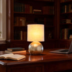 Set of 2 Small Gold Spherical Base Bedside Table Lamp with Textured Linen Shade (Bulb Included)
