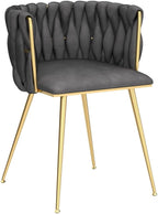 Nrizc Woven Dining Chairs Set of 2, Velvet Upholstered Dining Chairs with Gold Metal Legs, Modern Accent Chairs for Living Room, Dining Room, Kitchen (Grey)