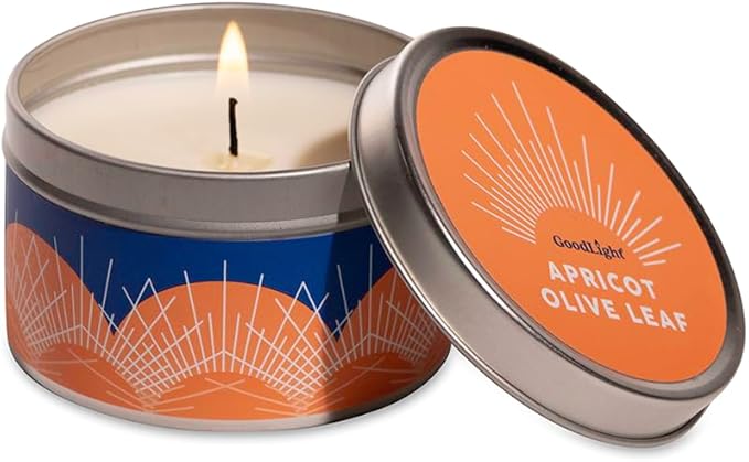 GoodLight Paraffin-Free Scented Candle, Clean Burning Non-Toxic Tin Candles, Apricot Olive Leaf Essential Oil Scented Travel Candle