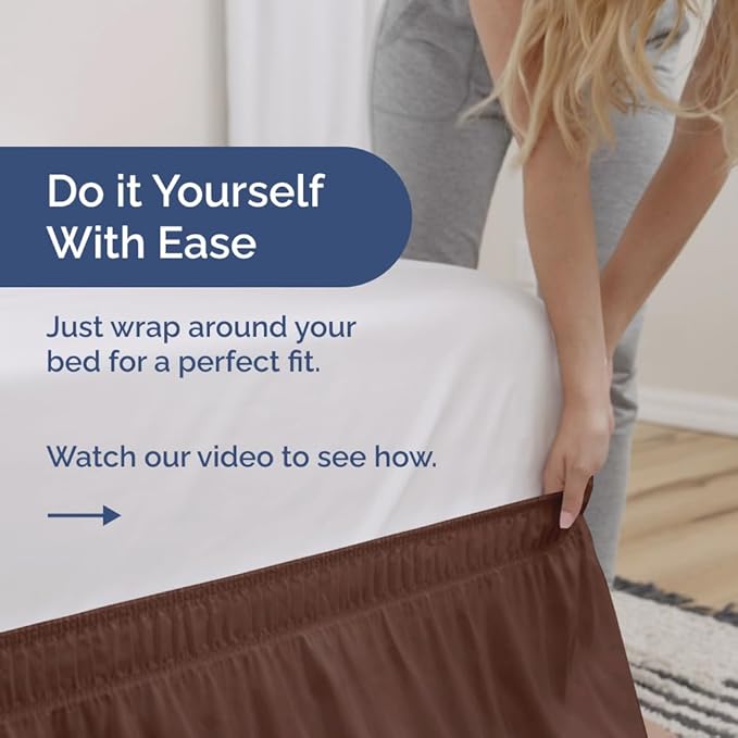Wrap Around Dust Ruffle Bed Skirt - Brown - for Queen Size Beds with 24 Inch Drop - Easy Fit Elastic Strap - Adjustable Pleated Bedskirt w/Brushed Fabric - Wrinkle Free - for Women, Men, Kids & Teens