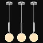Modern Hanging Light Fixture Pendant Lighting for Kitchen Island Mid Century Chrome Pendant Lights with Globe Milky White Glass Pendant Light for Bedroom Bathroom Entryway (3 Pack)
