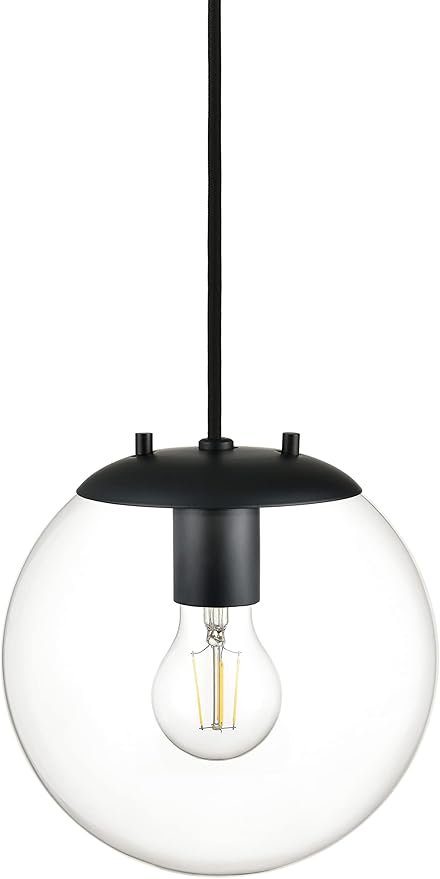 Linea di Liara Sferra Modern Large Glass Pendant Light Kitchen Island Black Pendant Lighting Clear Glass Globe Pendant Light Mid Century Hanging Light Fixture, LED Edison Bulb Included, UL Listed