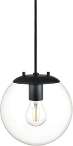 Linea di Liara Sferra Modern Large Glass Pendant Light Kitchen Island Black Pendant Lighting Clear Glass Globe Pendant Light Mid Century Hanging Light Fixture, LED Edison Bulb Included, UL Listed