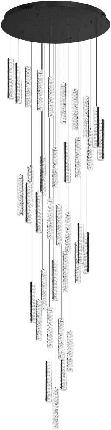 Modern Large Crystal Chandelier for High Ceiling LED Dimmable Chandelier Lighting for Foyer Hallway Staircase 36-Light Black