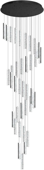 Modern Large Crystal Chandelier for High Ceiling LED Dimmable Chandelier Lighting for Foyer Hallway Staircase 36-Light Black