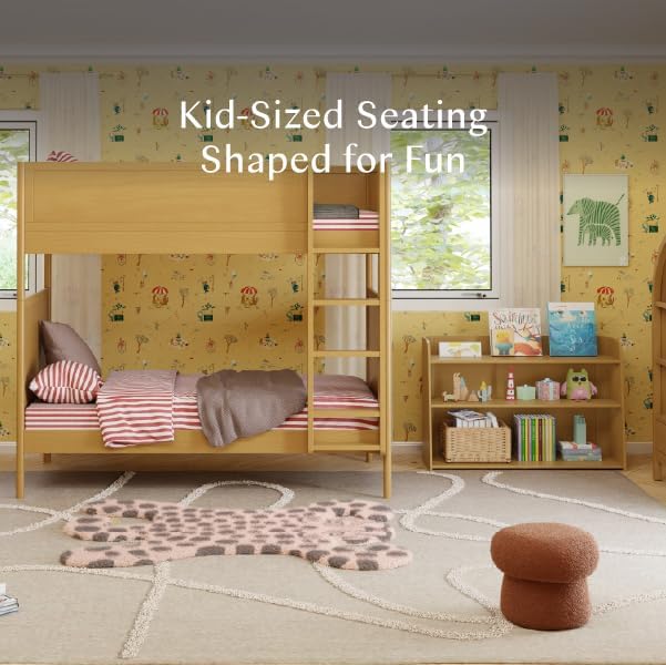 Babyletto Kids Mini Mushroom Pouf - Ottoman Foot Rest - Poofy Plush, Round Footrest Stool for Couch - GREENGUARD Certified Soft & Stuffed, Comfy Small Pouf Ottoman for Living Room/Nursery Floor, Rouge