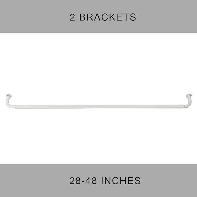 Room Darkening Curtain Rod, Wrap Around Design, Extra-Thick 1-Inch Diameter Single Drapery Rod, Extendable Metal Rod Set for the Blackout Curtains and Sheer (White, 28-48")