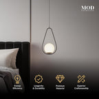 𝗠𝗢𝗗 𝗟𝗜𝗚𝗛𝗧𝗜𝗡𝗚 Jewels & Pearls | Modern Black Pendant Light Fixture, Hanging Globe Pendant Light for Kitchen Island Lighting, Dimmable LED Bulb Included, 1 Pack (Black | Warm White | Droplet)