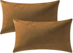 Throw Pillow Cases 12x20 Golden Brown: 2 Pack Cozy Soft Velvet Rectangular Decorative Pillow Covers for Farmhouse Home Decor