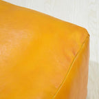 PF12 Square Goat Leather Handmade Eco-Friendly Mustard Pouf - 21" x 21" x 12", Plain Solid, Recycled Foam with Fibre Fill Stuffed