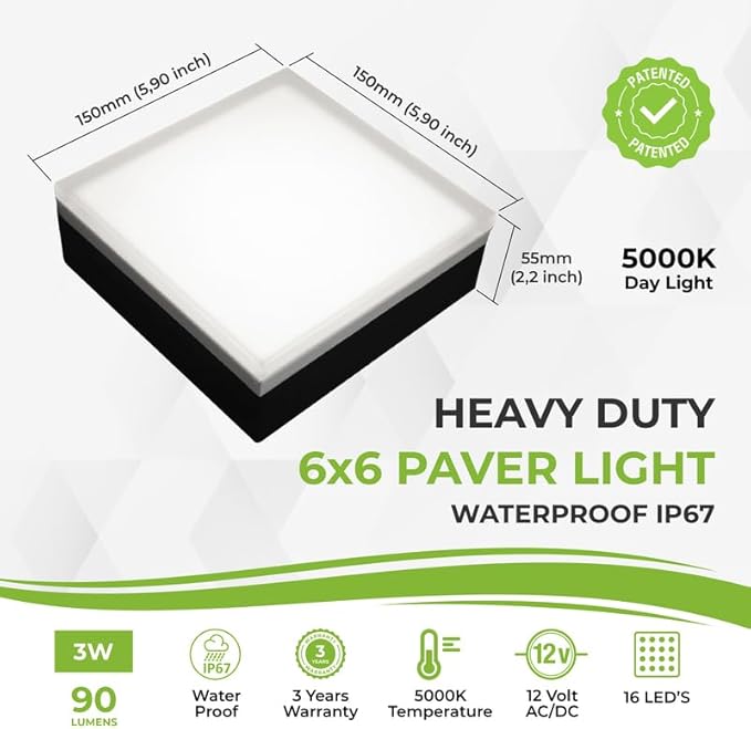 LUMENGY Paver Light 6×6 Inch (5.9 inch X 5.9 inch), 5000K Brick Lighting for Pavers, Driveway, Pathway Patio, & Garden, 12V Waterproof IP67, Drive-Over Rated