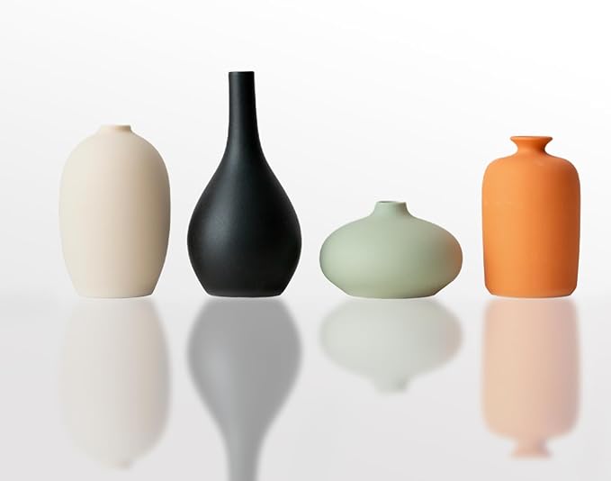 YAOBAAOX Set of 4 Small Matte Ceramic Vases - Modern & Bohemian Decor for Home, Office, Shelve, Living Room Table, Mantel, Bedroom, Entryway, Rustic Farmhouse Decorative Vases & More（Hademade