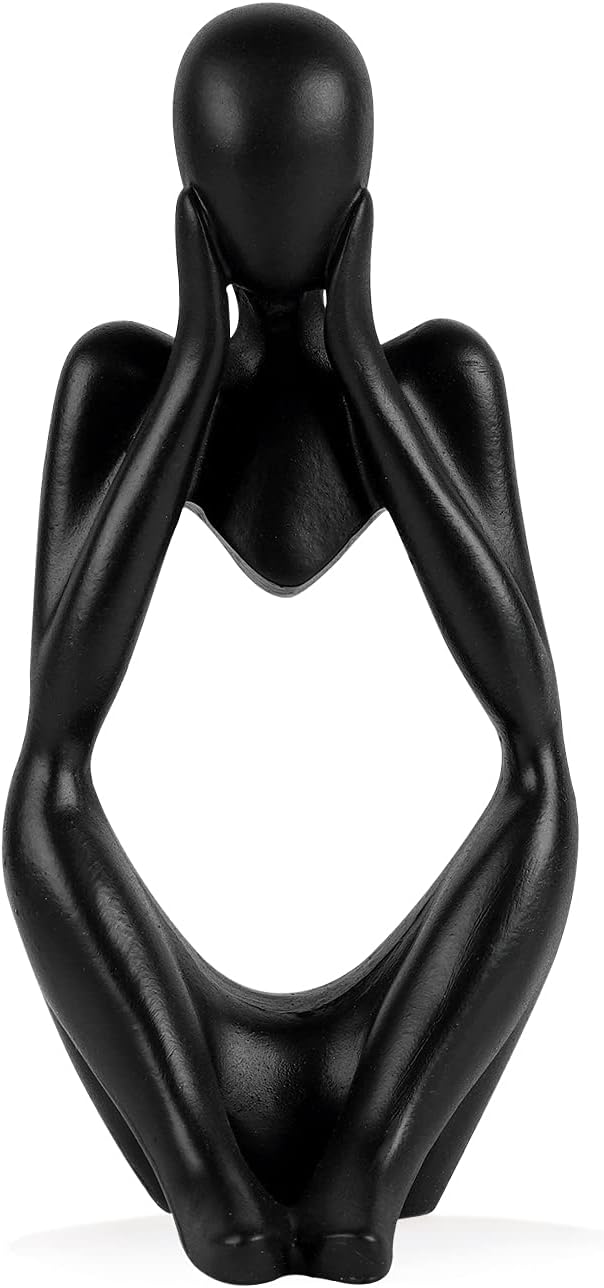 Sandstone Resin Thinker Style Abstract Sculpture Statue Collectible Figurines Home Office Bookshelf Desktop Decor (Small Black, Focus)