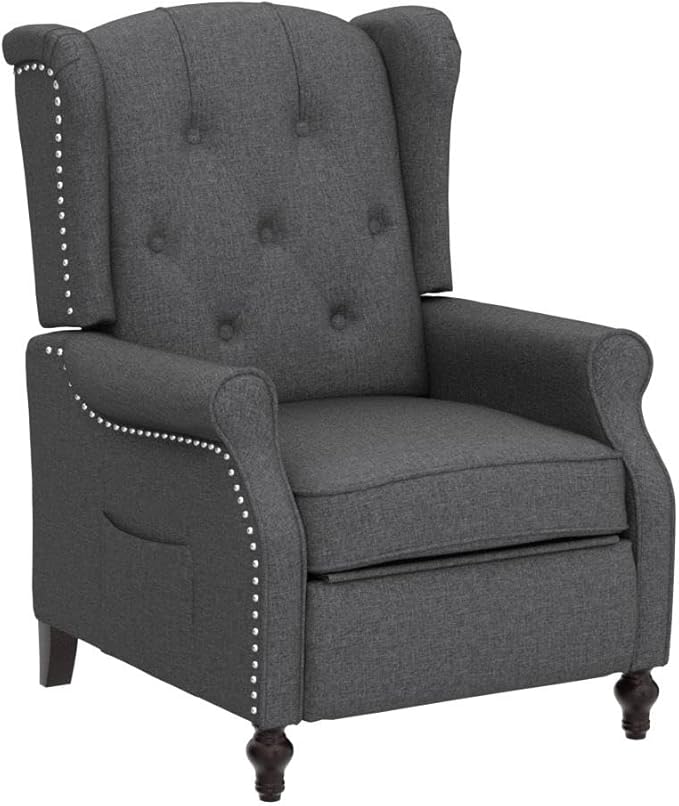 Wingback Recliner Chair with Massage and Heat, Wingback Recliner Tufted Fabric Push Back Recliner Chair for Living Room, Vintage Wingback Chair with Remote Control, Padded Cushion, Wooden Legs