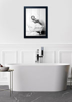 Framed Bathroom Wall Decor Elephant in Bathtub Pictures Wall Art Black and White Funny Animal Canvas Print Artworks for Bathroom
