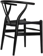 Wishbone Chair, Solid Wood Armrest Woven Seat Chair, Kitchen & Dining Chair, Wishbone Y Black Chairs - Set of 2 (Ash Wood - Black)