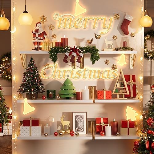 BAYKA Wall Shelves for Bedroom Decor, Floating Wall Shelves for Living Room Kitchen Storage, Wall Mounted Rustic Wood Shelves for Kids Books,Corner Shelves for Bathroom(White and Gold，Set of 3)