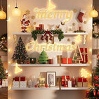 BAYKA Wall Shelves for Bedroom Decor, Floating Wall Shelves for Living Room Kitchen Storage, Wall Mounted Rustic Wood Shelves for Kids Books,Corner Shelves for Bathroom(White and Gold，Set of 3)