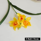 Artificial Flowers for Vases 17.7 Inch 10 Stems， Silk Dried Fake Mums Bouquet Indoor Faux Floral Arrangements for Decoration (Yellow Narcissus)