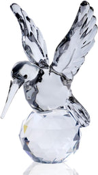 Crystal Glass Hummingbird Figurine Grey Tiny Bird Statue Hand Blown Glass Animal Sculpture Collectible Paperweight Gift for Women