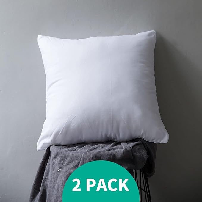 APSMILE 22x22 Down Feather Throw Pillow Inserts 2 Pack - Premium Soft Cotton Euro Square Decorative Pillow Core Set for Bed, Sofa, Couch, Ivory White