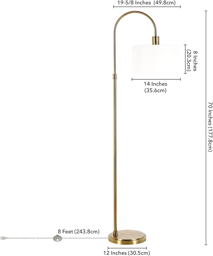 Veronica Arc Floor Lamp with Fabric Shade in Brass/White
