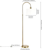 Veronica Arc Floor Lamp with Fabric Shade in Brass/White