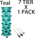 Vertical Planter 7 Tier Stackable Planters Garden Planters Strawberry Herb Flower and Vegetable Planter Indoor Outdoor Gardening Pots with Removable Wheels and Tools