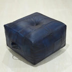 Square Shaped Buffalo Leather Handmade Eco-Friendly Vintage Blue Pouf-Square Pouf, 21"x21"x12", Geometric Pouf, Buffalo Leather Pouf, Recycled Foam with Fibre Fill Stuffed Pouf, Seating Pouf PF25
