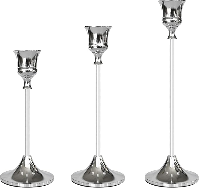 Candlestick Holders Silver, 3 Packs Taper Candle Holder for Candlesticks, Candle Sticks Holder Decor for Home Decor