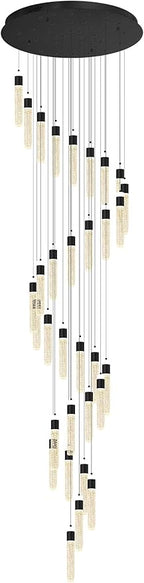 Large Crystal Chandeliers for High Ceiling H150inch Large Spiral Crystal Column Chandelier Lighting for Foyer Entrance 32-Light Black